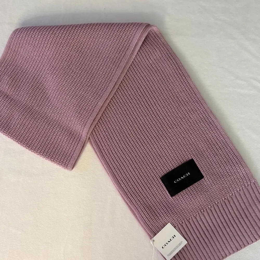 Coach Woven Patch Knit Scarf Mauve Pink Color NWT